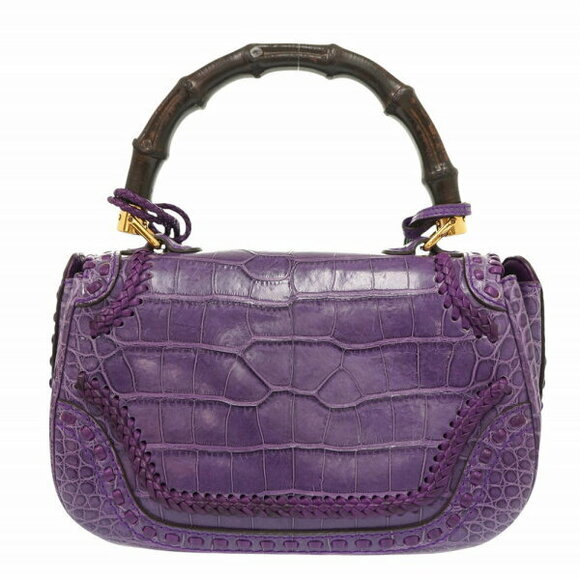 Gucci Bamboo Alligator Fringe Tassel Shoulder Handbag Crocodile Purple - Picture 3 of 8